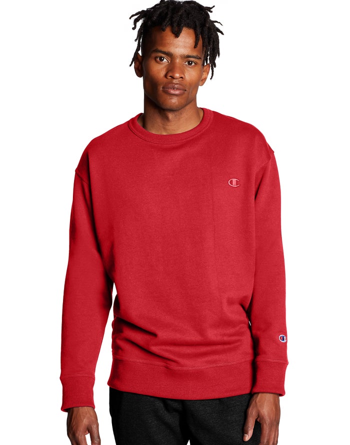 Champion Sweatshirt Heren - Rood - Powerblend Fleece Crew C Logo ( 573962-OEA )